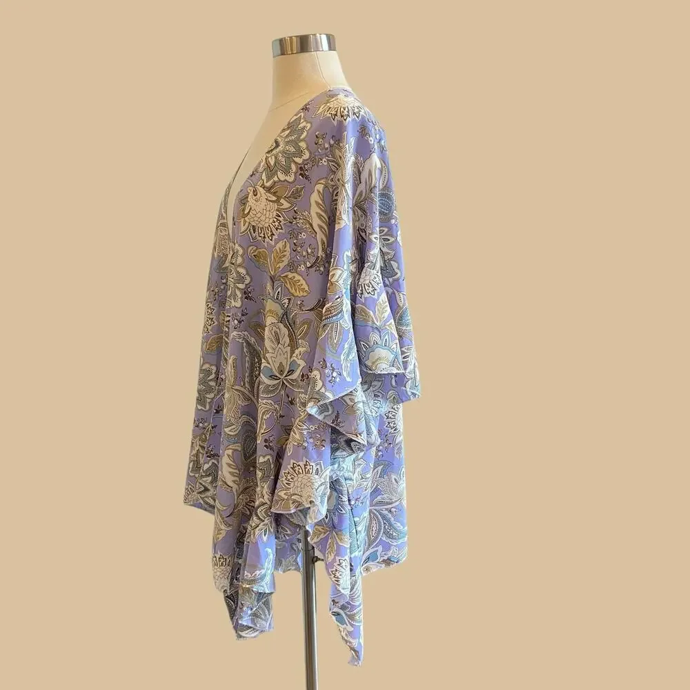 SOLD Boho Floral Kimono Ruffle Beach Coverup Cardigan - Picture 5 of 9